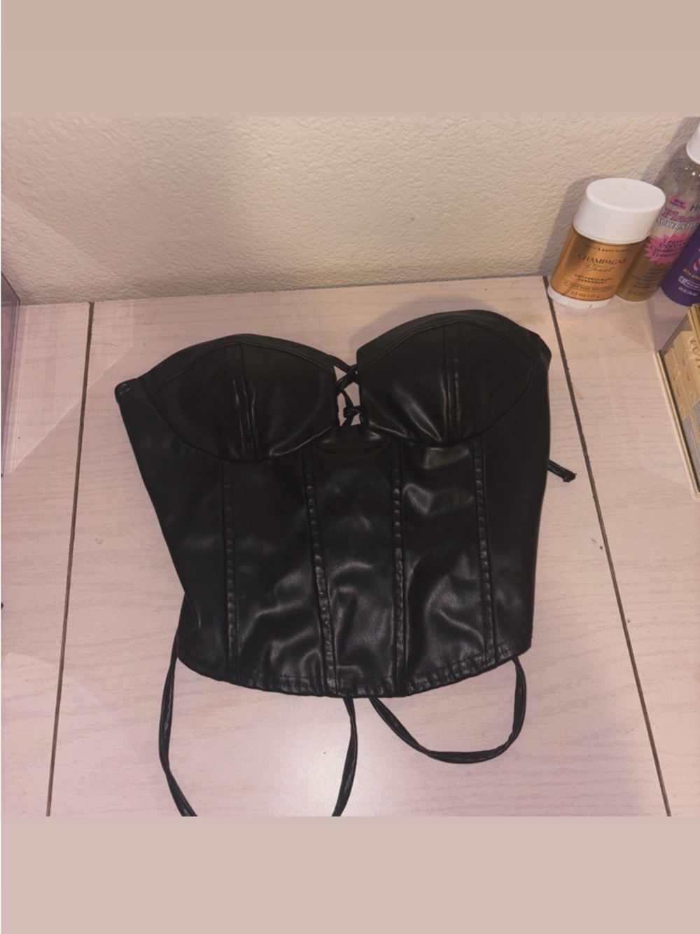 Windsor Black Faux Leather Corset-Style Lace-Up Crop Top